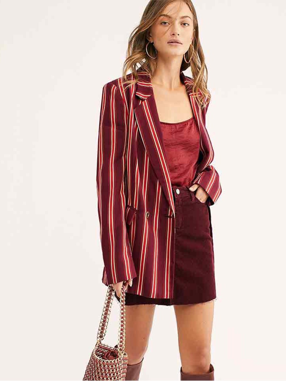 Free People Burgundy Striped Blazer